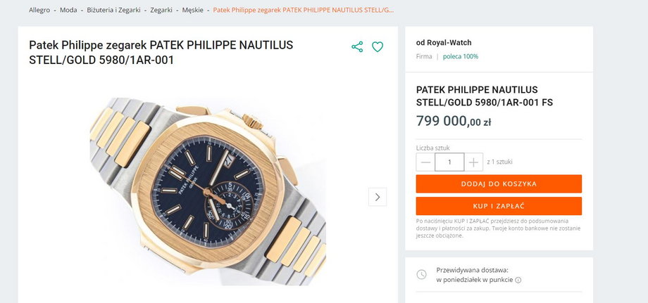 Bardzo kosztowne zegarki można znaleźć również na polskich serwisach aukcyjnych