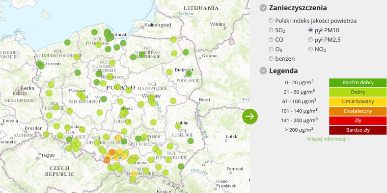 Stężenie pyłu PM10 - 2017-04-09 od godziny 09:00 do 10:00