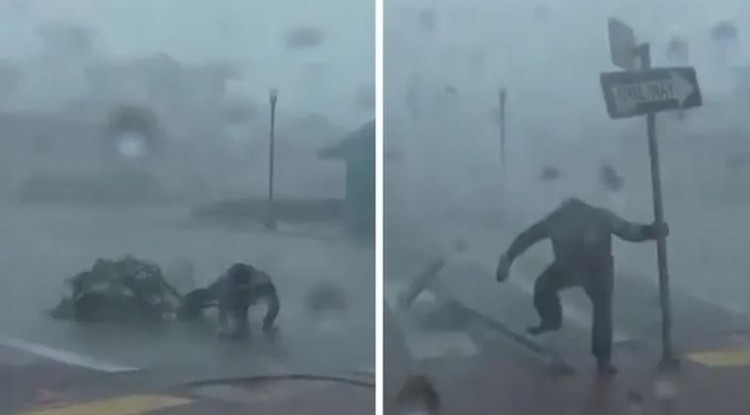 A hurrikán majdnem elsodorta a meteorológust.