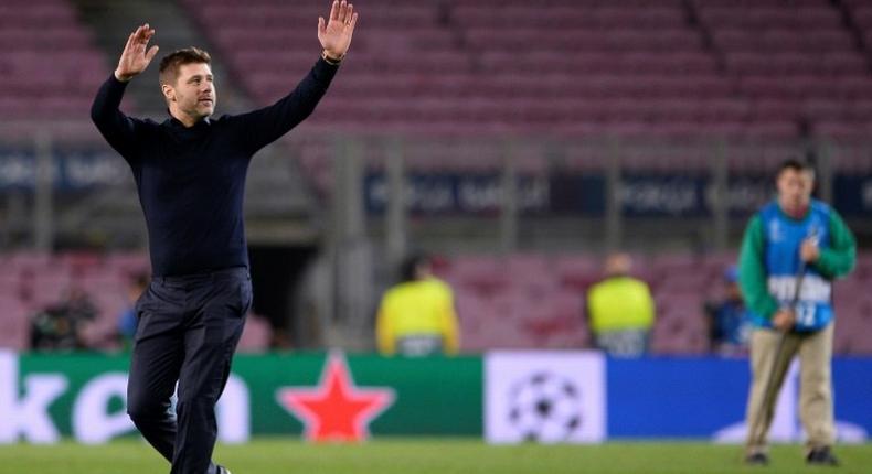 Spurs' Mauricio Pochettino celebrates his team's qualification for the next round of the Champions League