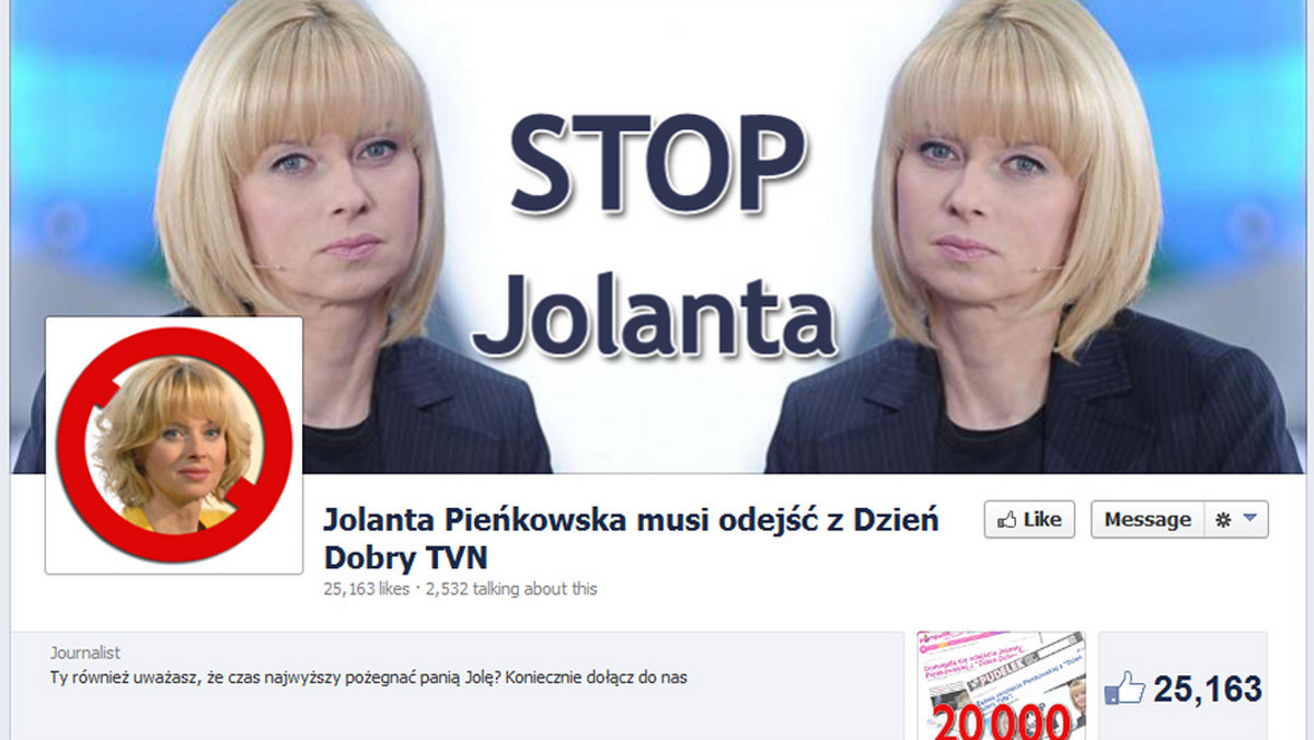 Odkąd Jolanta Pieńkowska klaskała do piosenki Donatana w "Dzień dobry TVN", grupa na Facebooku domagająca się odejścia prezenterki odnotowuje gwałtowny przypływ fanów.