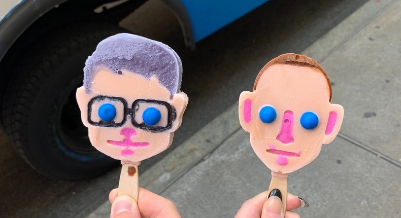 The 'Eat the Rich' popsicles depict tech billionaires  down to details like Bill Gates' glasses and Mark Zuckerberg's hair.