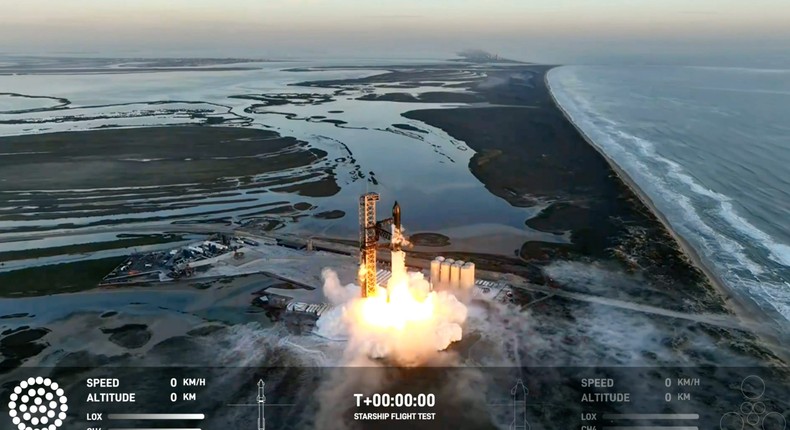 A screengrab from SpaceX's livestream on X shows Starship lifting off for its second attempt at space.SpaceX