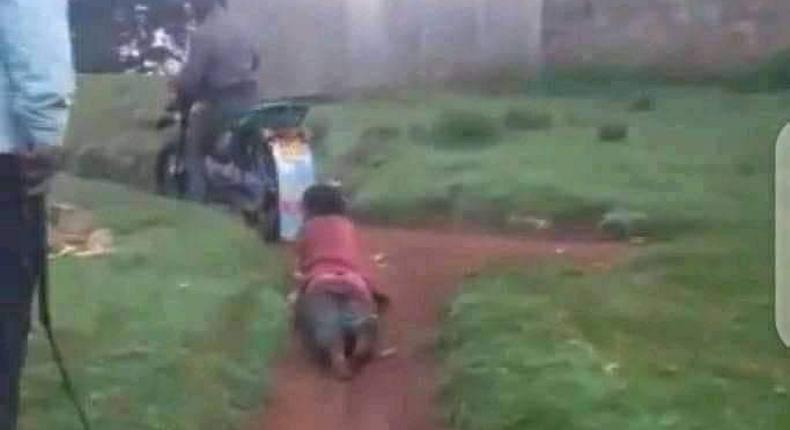 A woman being dragged by a moving motorcycle in Kuresoi South after she allegedly stole from Olenguruone police station deputy OCS David Kiprotich