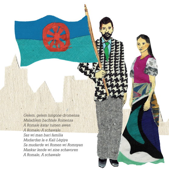 Ilustracja z książki Jana Mirgi "Wędrowny dom", ilustrację stworzyła artystka Małgorzata Mirga-Tas (Fundacja Sztuki Jak Dikh, Czarna Góra, 2016)