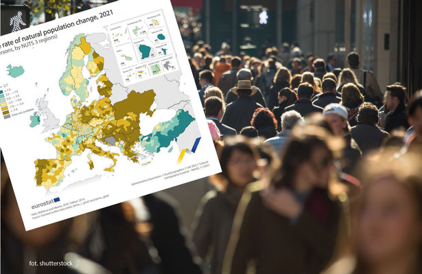 Przyrost naturalny w regionach UE w 2021 r