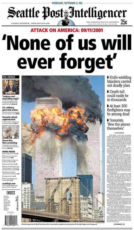 Okładka dziennika Seattle Post-Intelligencer z 12 września 2001 r.