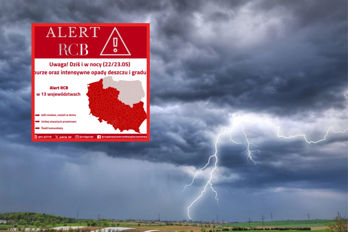  Alert RCB dla 13 województw. Burze, ulewy i grad