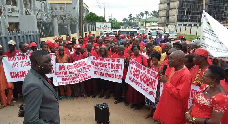 Protesting pensioners in Edo State