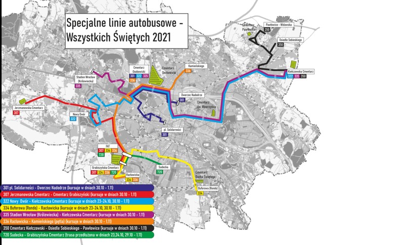 Linie cmentarne Wrocław - autobusowe