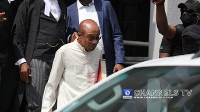 Emefiele leaves Federal High Court on Tuesday, July 25, 2023 [Channels TV]