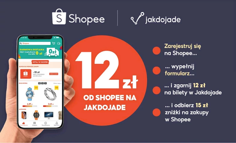 Shopee daje 12 zł na bilety w Jakdojade