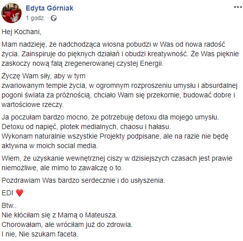 Edyta Górniak na Facebooku