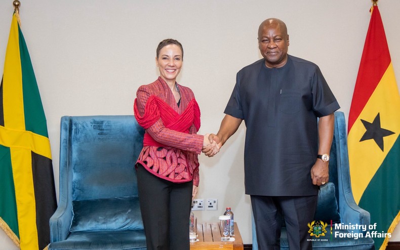 Minister of Foreign Affairs and Foreign Trade of Jamaica, Senator the Honourable Kamina Johnson Smith and President John Mahama of Ghana