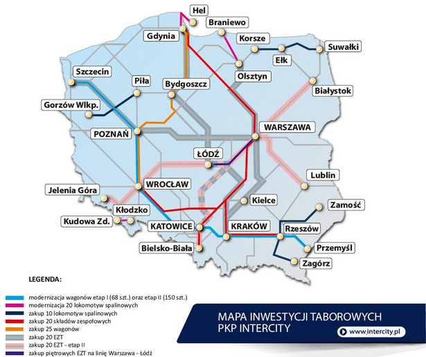 Mapa inwestycji taborowych PKP Intercity