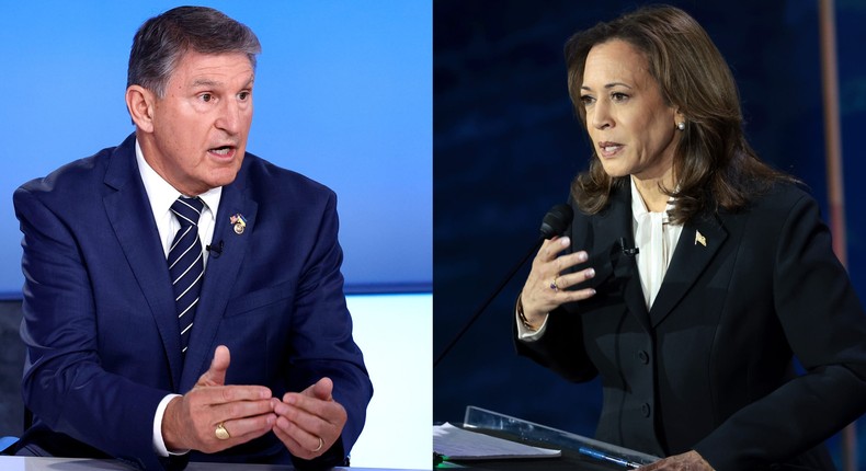 Sen. Joe Manchin of West Virginia isn't happy that Vice President Kamala Harris wants to scrap the filibuster to restore Roe v. Wade.Paul Morigi/Getty Images; Win McNamee/Getty Images