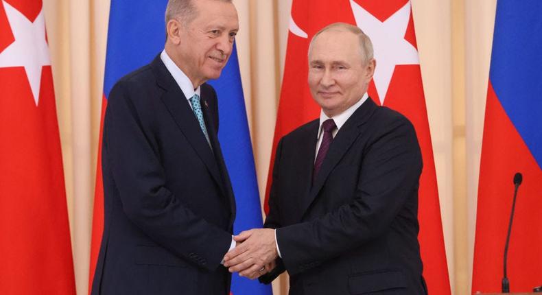 Turkish President Tayyip Erdoan with Russian President Vladimir Putin in 2023.Contributor/Getty Images