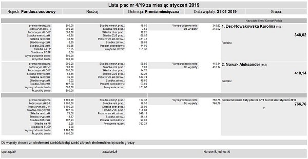 R2płatnikPRO: Przykładowa lista płac