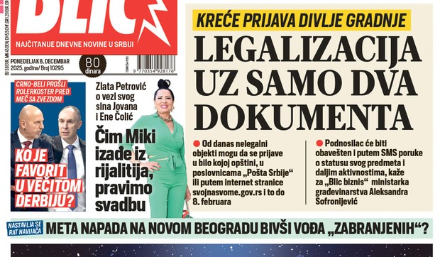 Blic naslovna strana za 8.12.