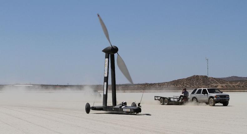An image of the wind-powered Blackbird vehicle.
