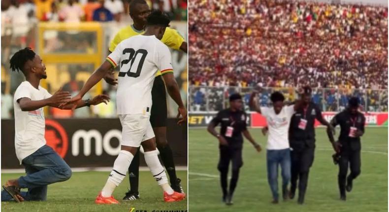 Video: Pitch invader taken away by Police during Ghana vs Angola game