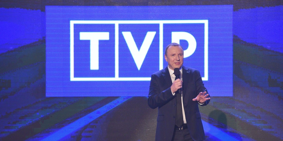 Jacek Kurski podczas wiosennej konferencji TVP