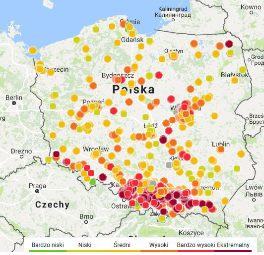 Mapa smogowa Polski - 20 lutego