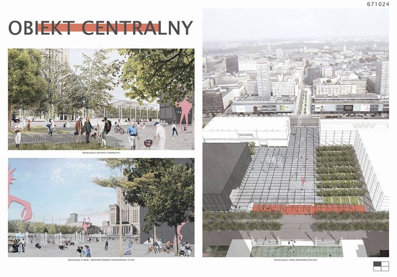 Projekt placu centralnego między Pałacem Kultury a ul. Marszałkowską