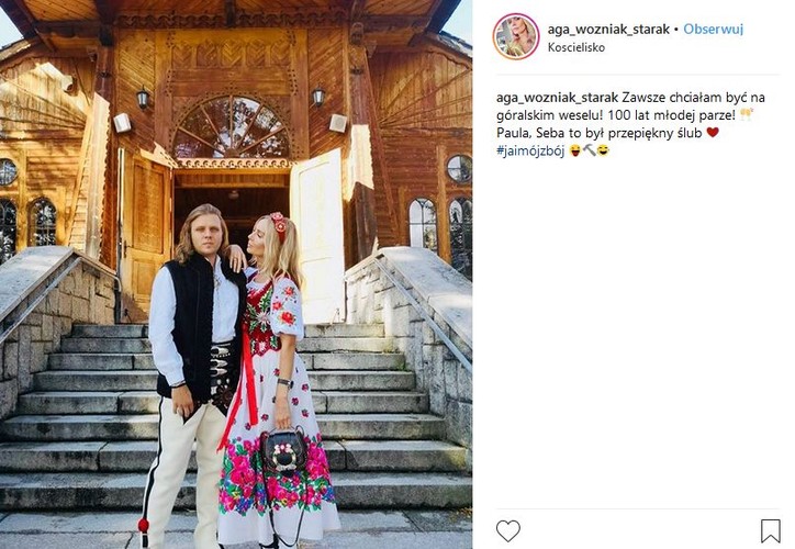 Agnieszka i Piotr Woźniak-Starak na ślubie Pauliny Krupińskiej i Sebastiana Karpiela-Bułecki