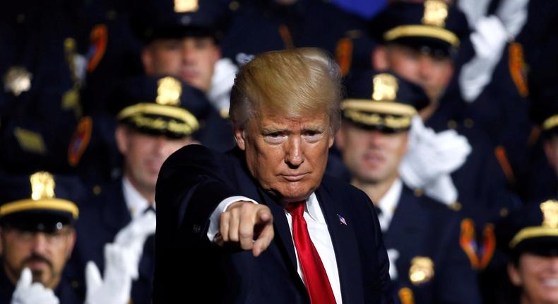 President Donald Trump during a speech about his proposed effort against the street gang MS-13 in Brentwood, New York, on Friday.