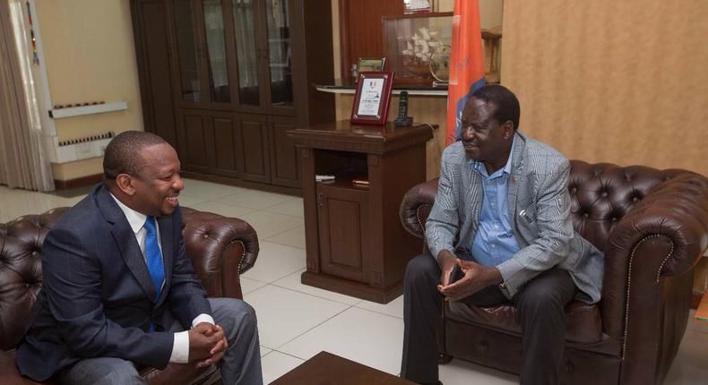 Nairobi Governor Mike Sonko with ODM party leader Raila Odinga (Twitter)