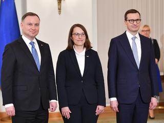 Premier Mateusz Morawiecki, minister finansów Magdalena Rzeczkowska i prezydent Andrzej Duda