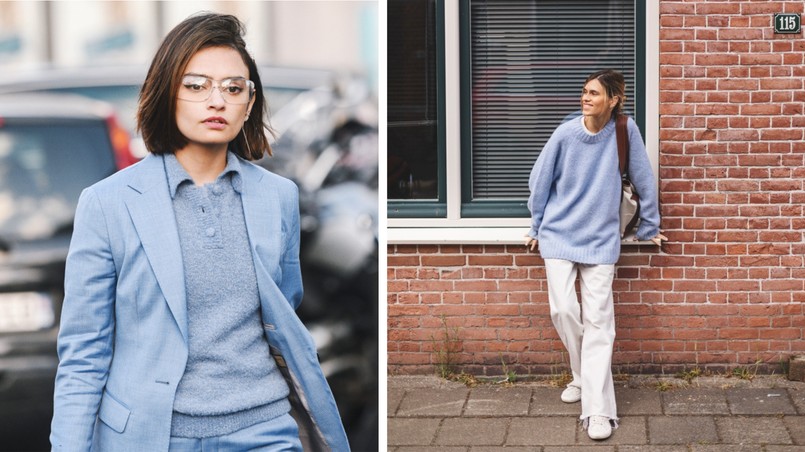 kobieta, błękit, niebieski, moda