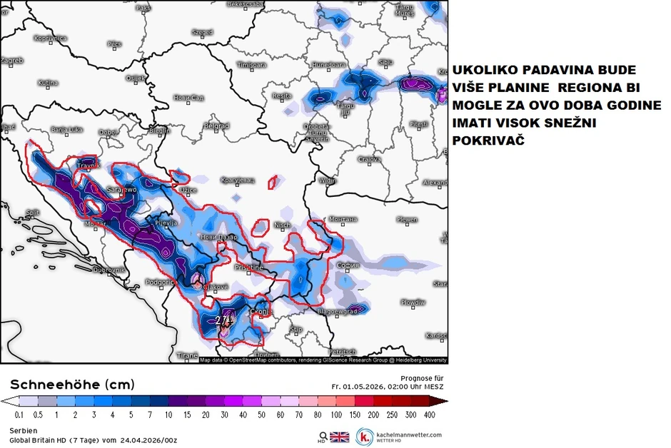 Moguć je visok snežni pokrivač na planinama