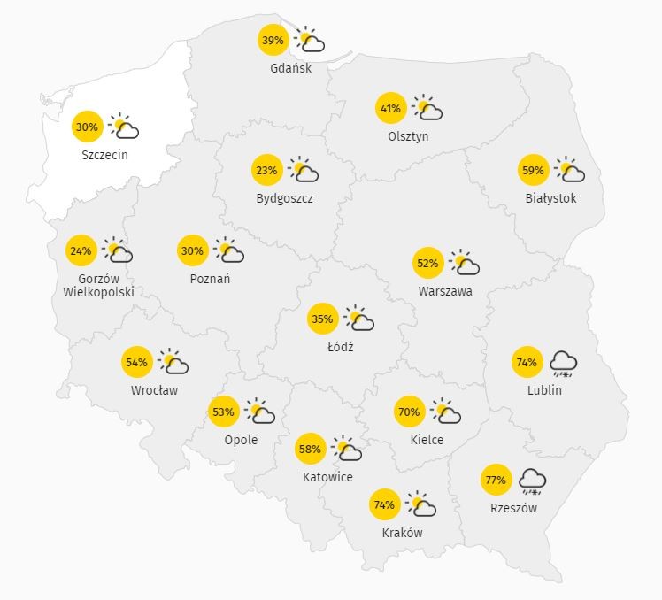 Zachmurzenie w Polsce 4.04.2021