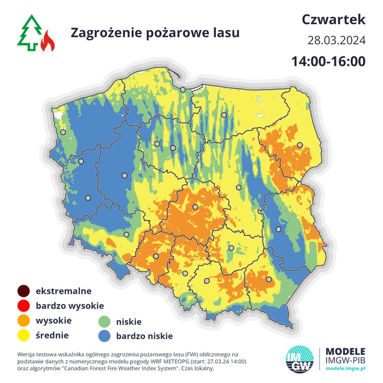 Prognoza zagrożenia pożarowego w lasach w czwartek