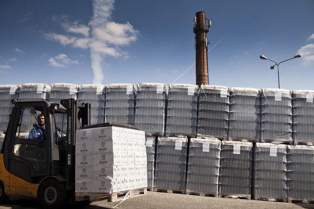 Transport kartonów wódek w fabryce wódek Sobieski w Starogardzie Gdańskim