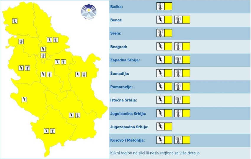 Meteoalarm za utorak 15. jul