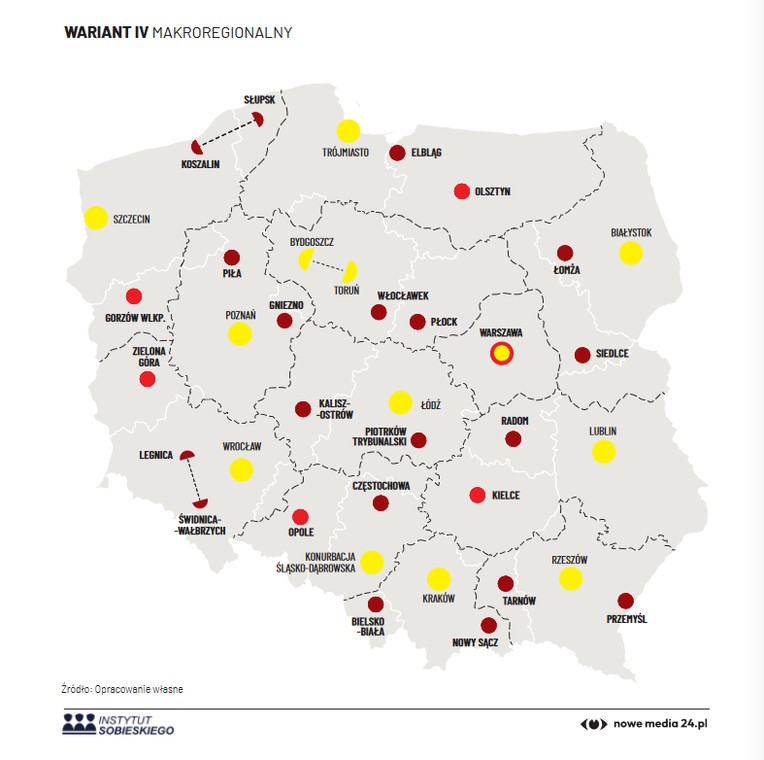 Podział na 12 województw wg Instytutu Sobieskiego