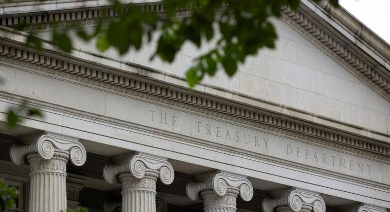 The US Treasury Department, seen in Washington, DC, on July 22, 2019, accused Andrii Derkach of being an active Russian agent for over a decade