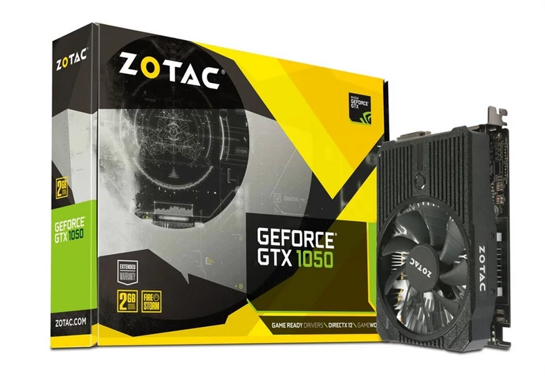 Pierwszy zestaw z oddzielną kartą graficzną. Najtańszy sensowny wybór to ZOTAC GeForce GTX 1050 2 GB Mini