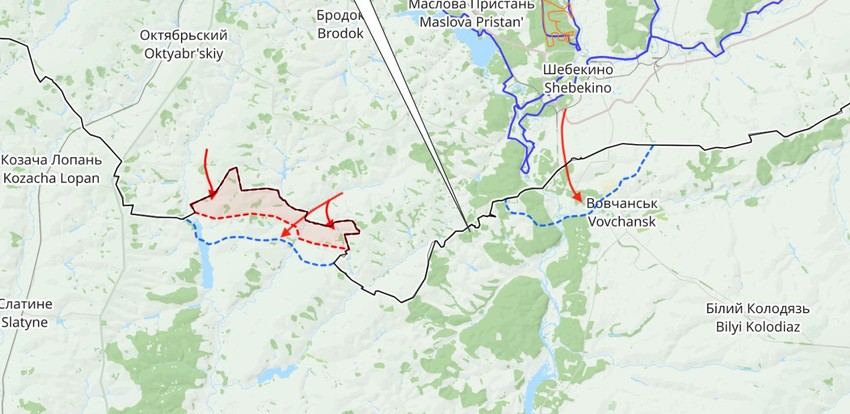 Mapa ruskog prodora kod Vovčanska, 11. maj 2024.