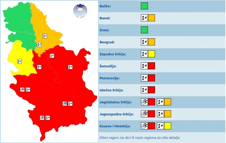 Najviši stepen upozorenja zbog snega i kiše