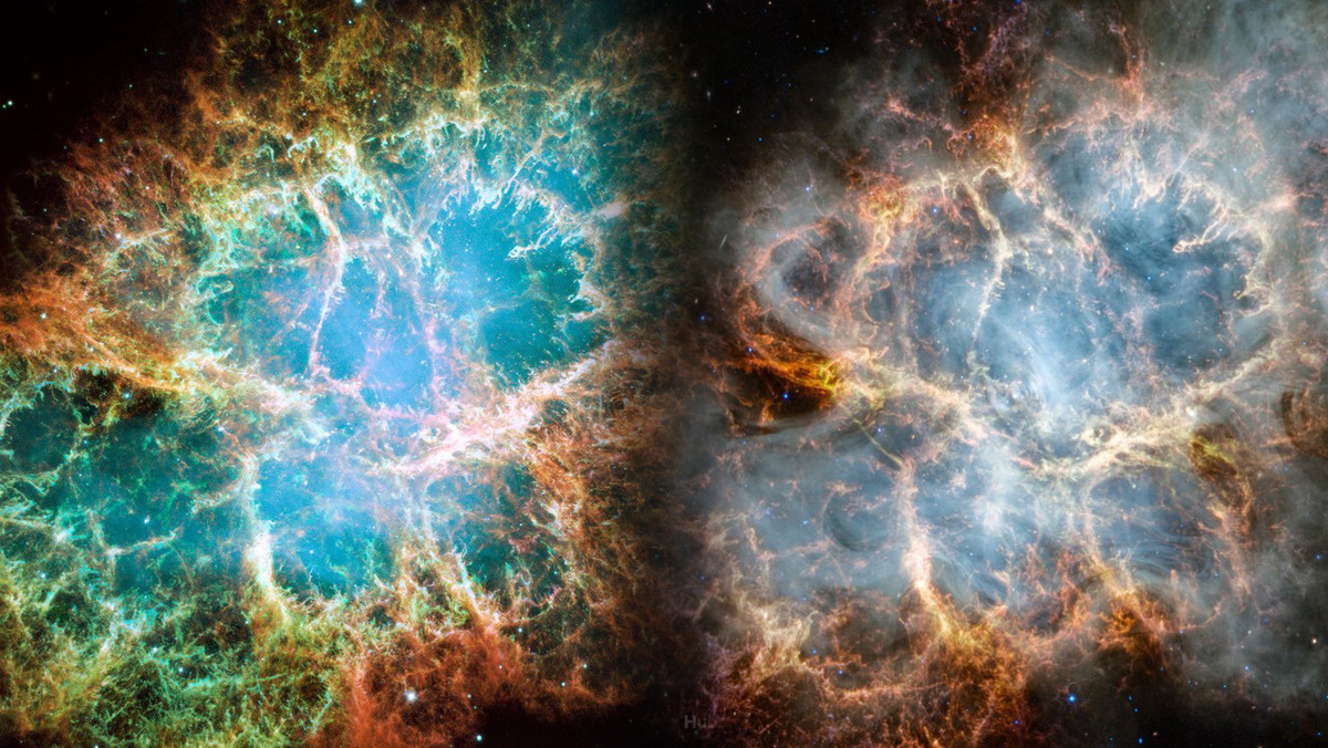 Mgławica Kraba uchwycona przez Teleskop Hubble'a i Teleskop Webba