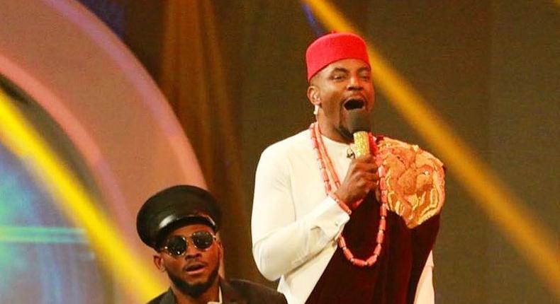 Ebuka and Miracle at the grand finale of Big Brother Naija 3