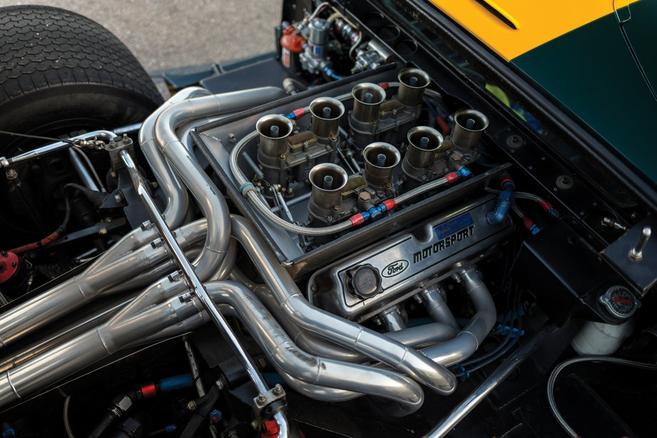The heart of the beast: a 289 cubic inch V-8 borrowed from the Mustang.