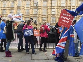 Przeciwnicy i zwolennicy brexitu przed pałacem Westminster. Londyn, 15 listopada 2018 r.