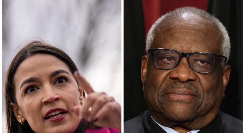 Rep. Alexandria Ocasio-Cortez and Supreme Court Justice Clarence ThomasDrew Angerer/Getty Images, left, and Alex Wong/Getty Images