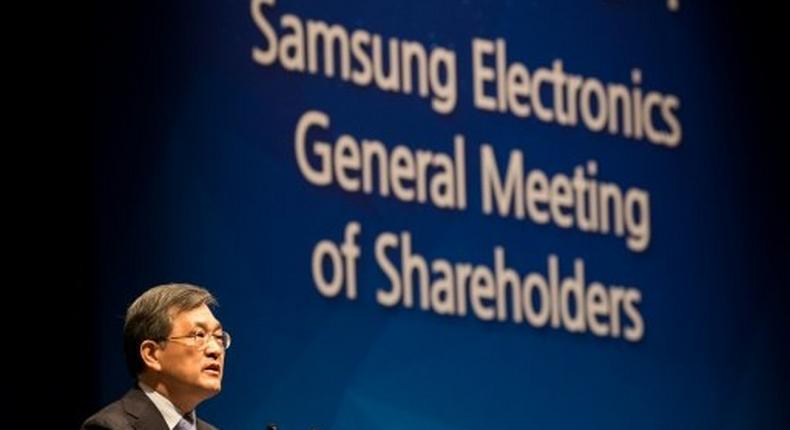 Kwon Oh-Hyun, board chairman of Samsung Electronics Co., speaks during the company's annual general meeting in Seoul on March 24, 2017