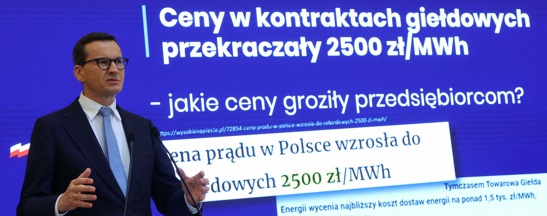 Premier Mateusz Morawiecki opowiada o tym, że wprowadzi limit cen dla prąd dla małych i średnich firm